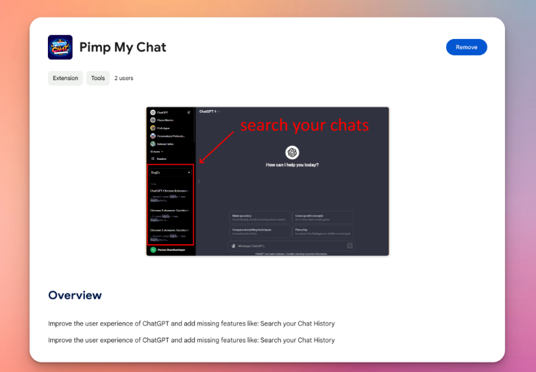 可以搜索 ChatGPT 历史对话的插件-Pimp My Chat
