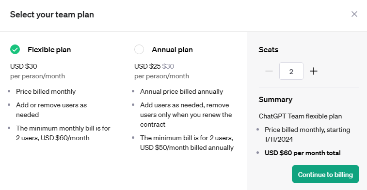 ChatGPT推出团队版(ChatGPT Team)，订阅价格：月付30美元/人